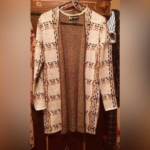 Large plaid open mid length sweater